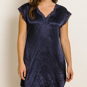 Victoria’s Secret Vintage Gold Label Small Satin Nightgown Navy Blue Lace P/S